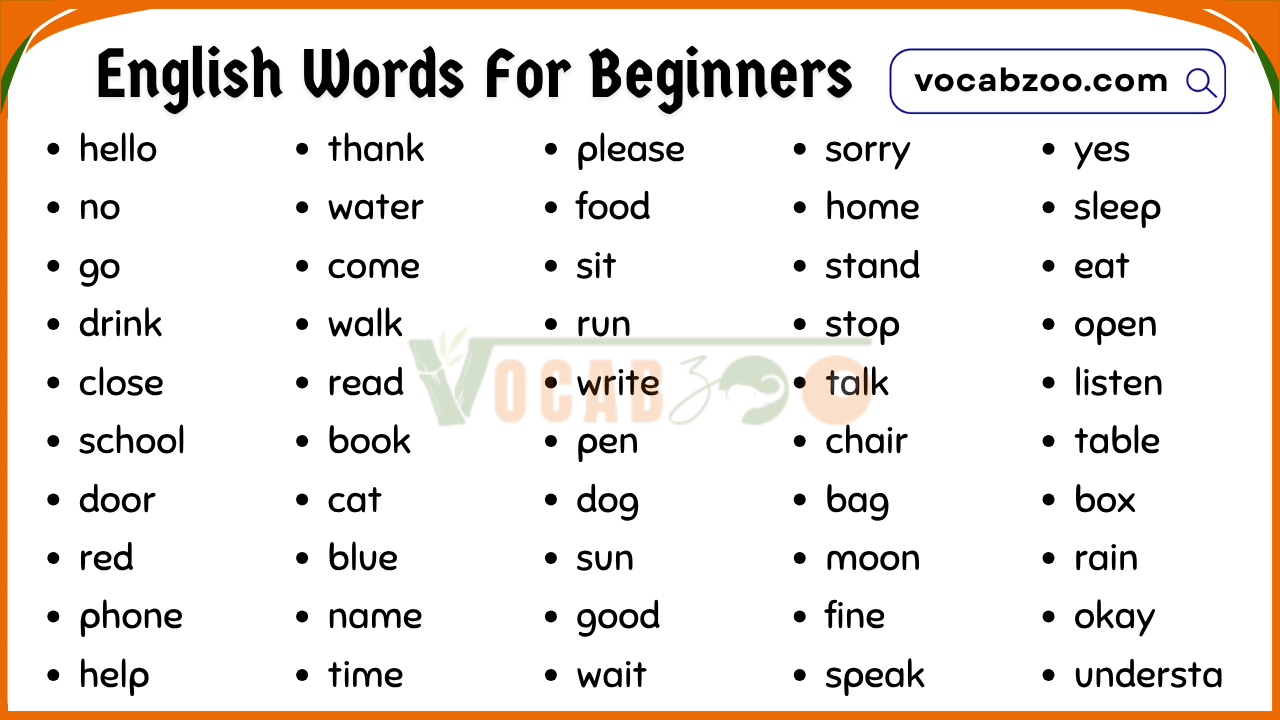100 Daily Use English Words for Beginners Level