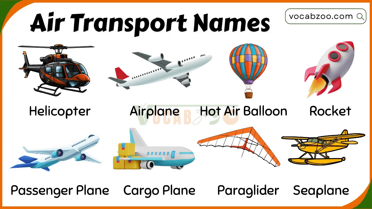 40 Air Transport Names List in English with Pictures