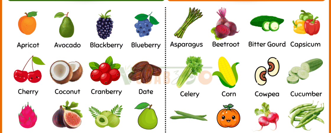 Fruits and Vegetables Names For Kids with Their Pictures