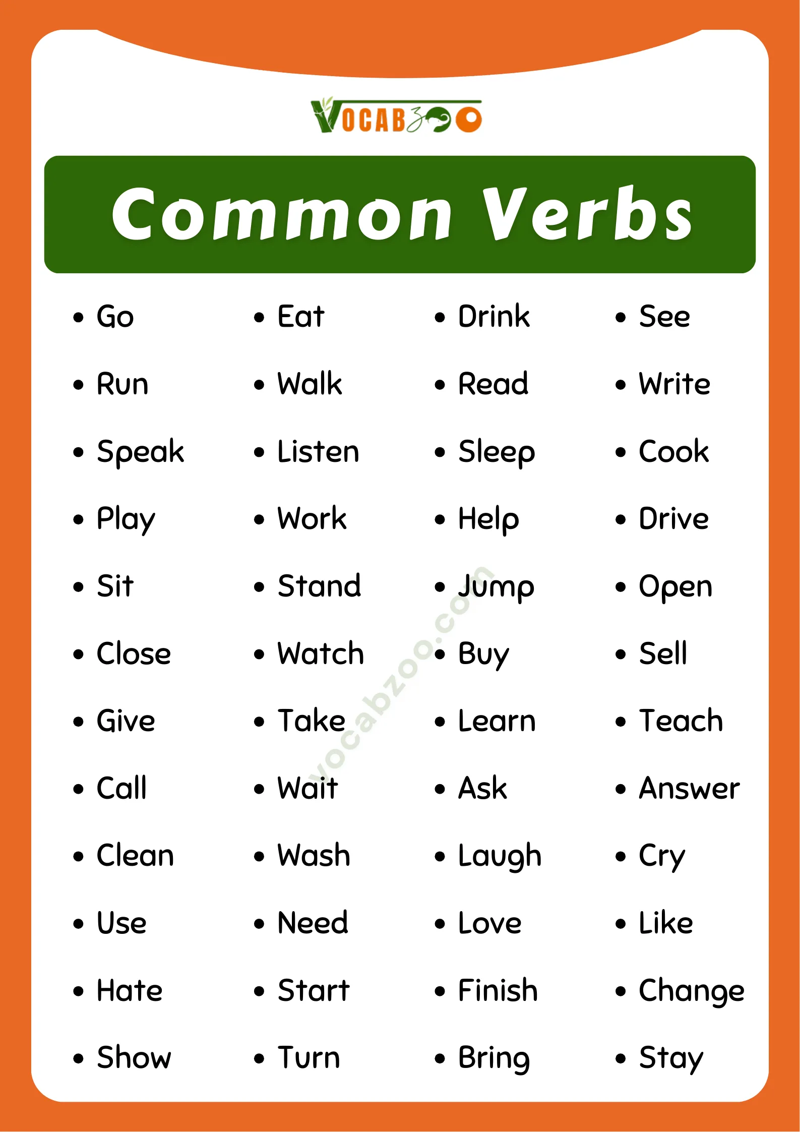 List of Common Verbs in English