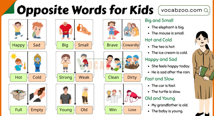 Opposite Words for Kids with Easy Examples