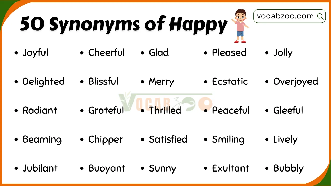 50 Best Synonyms of Happy with Meanings and Easy Examples