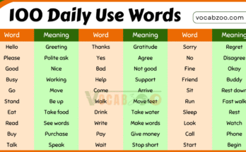 100 List of English Vocabulary Words for Daily Conversation