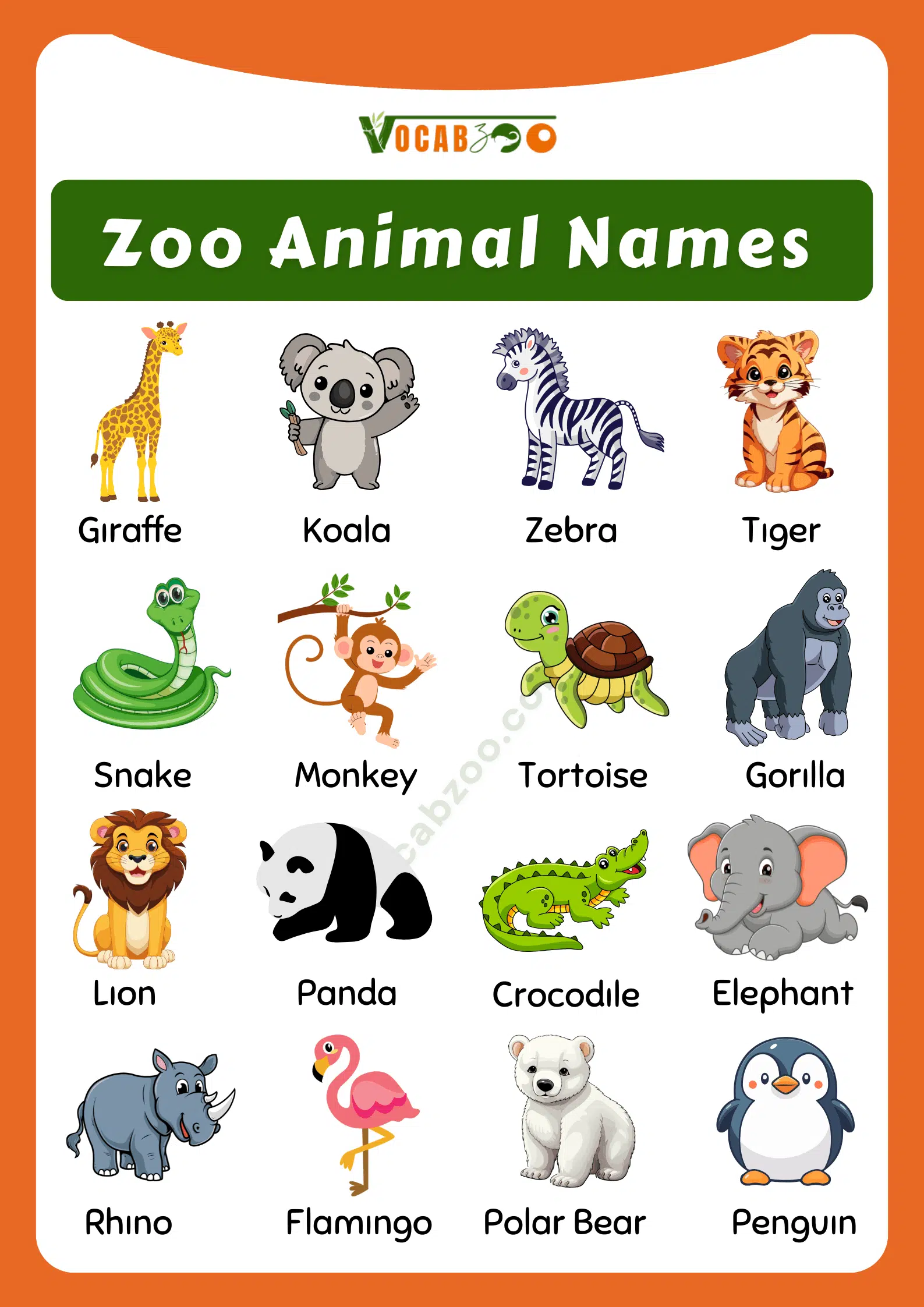 Zoo Animals Names with Pictures