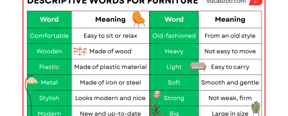 Descriptive Words for Furniture with Easy Meanings