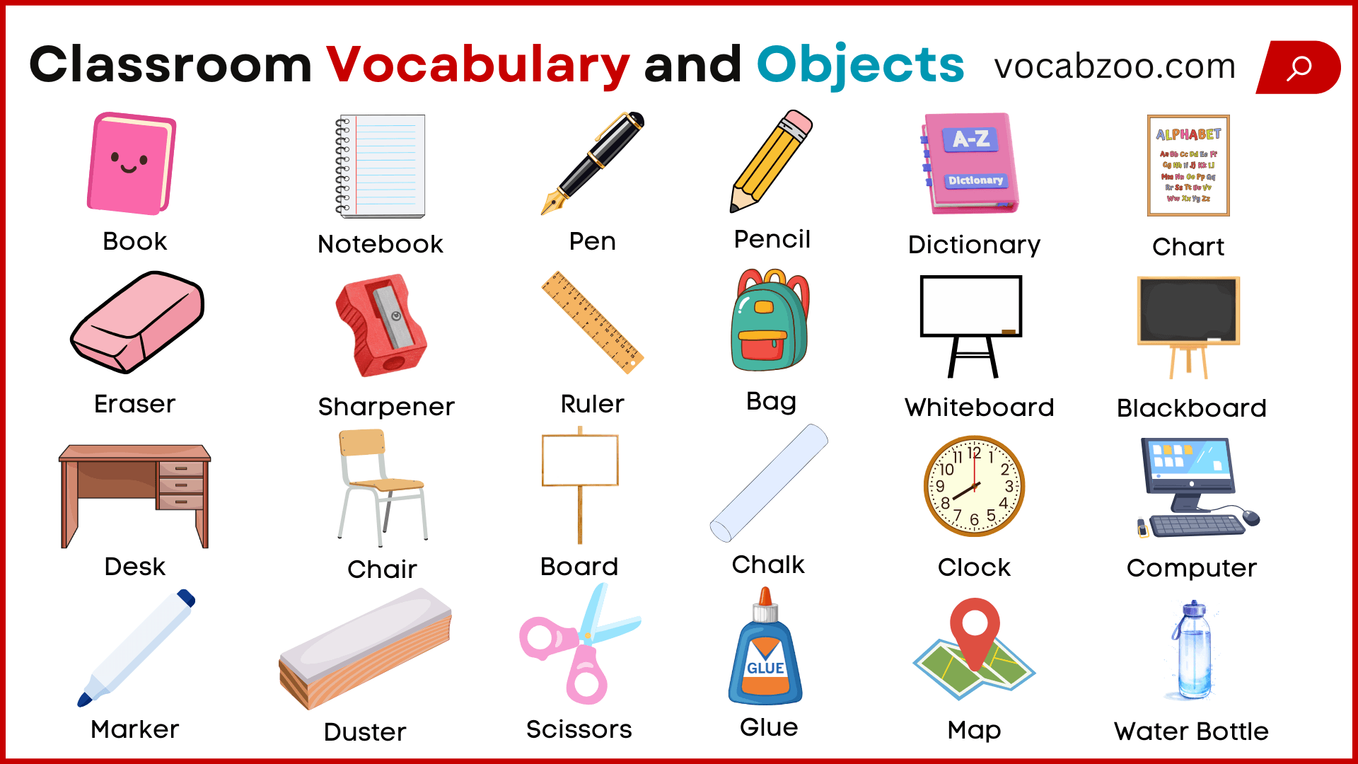 Classroom Vocabulary for Students with Pictures