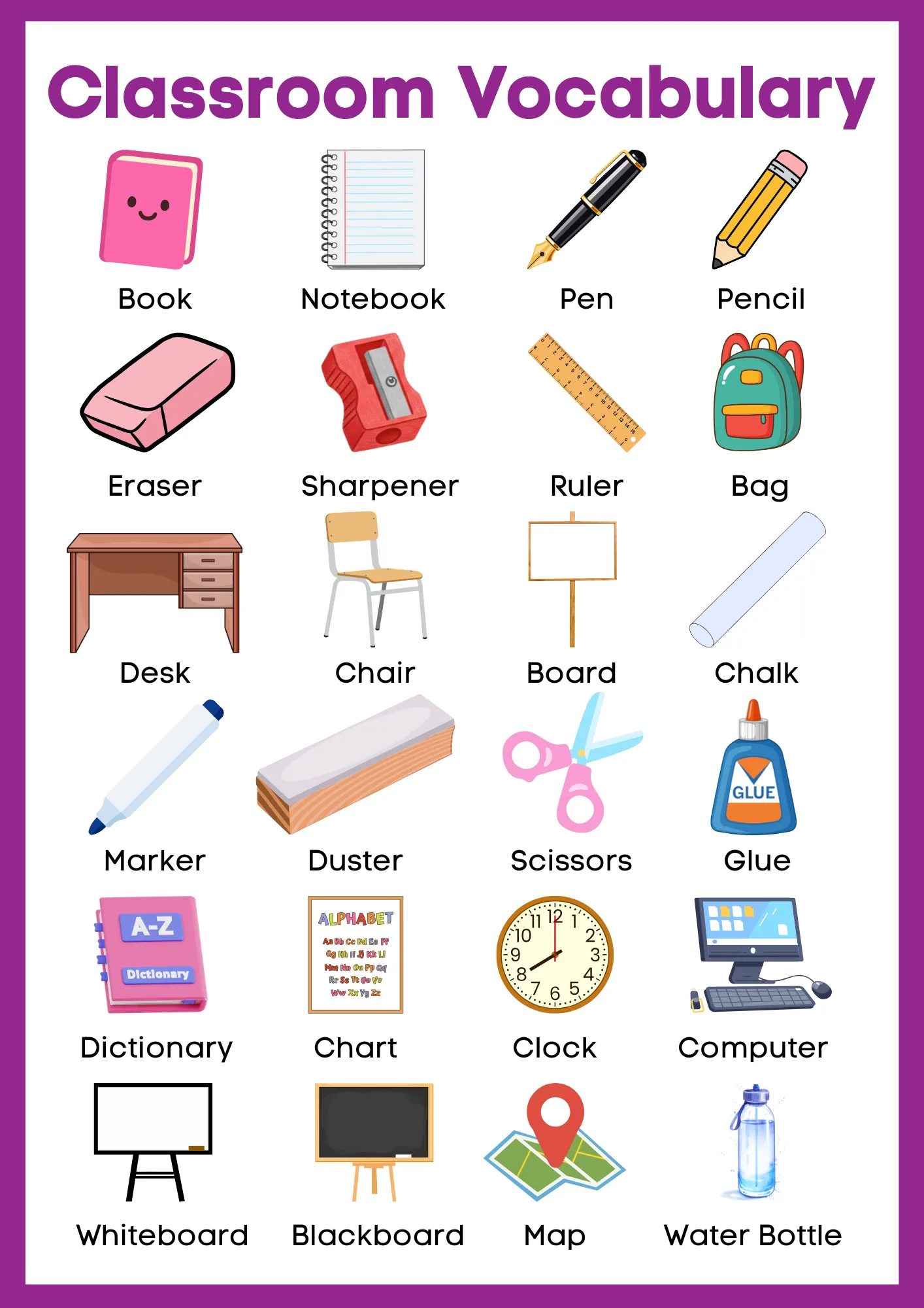Classroom Vocabulary for Students with Pictures