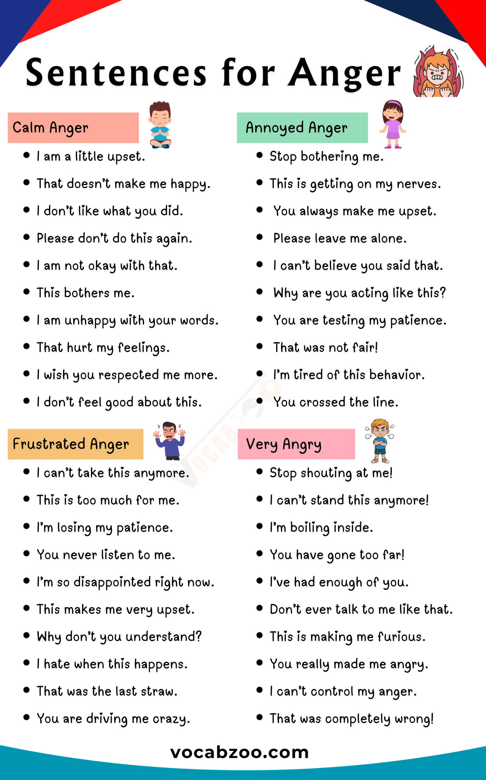 Sentences for Anger in English