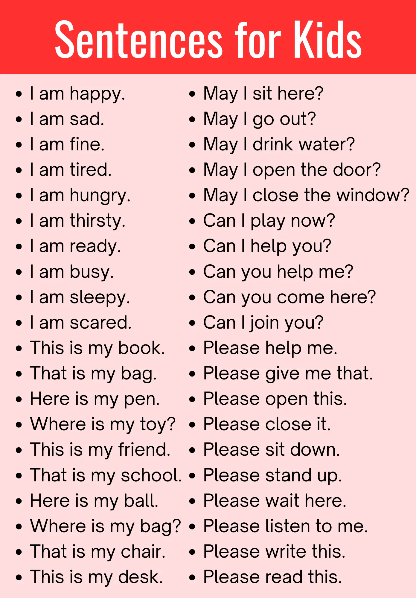 Simple Conversation Sentences for Kids