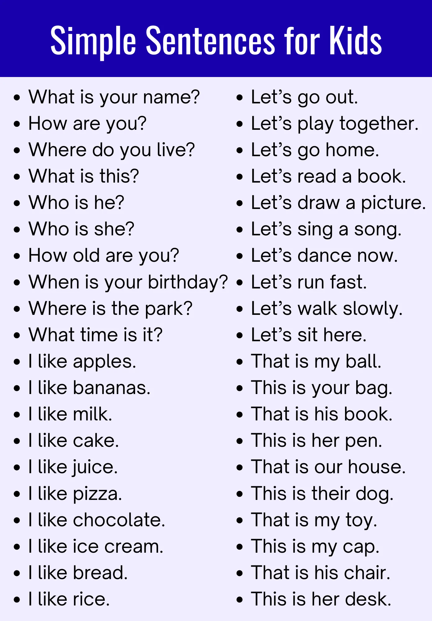 Simple Conversation Sentences for Kids