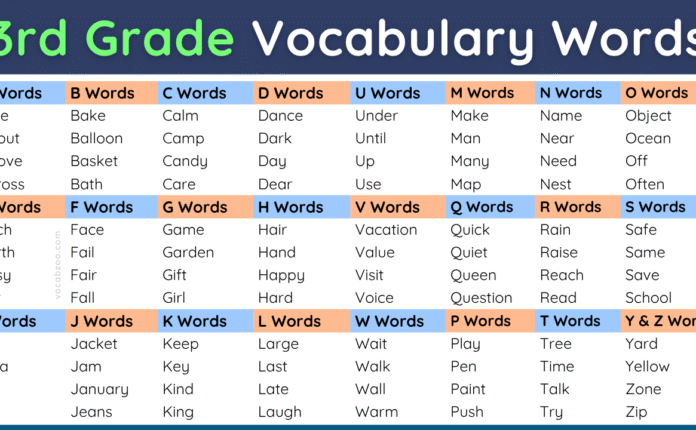 Vocabulary for 3rd Grade with Meanings and Examples