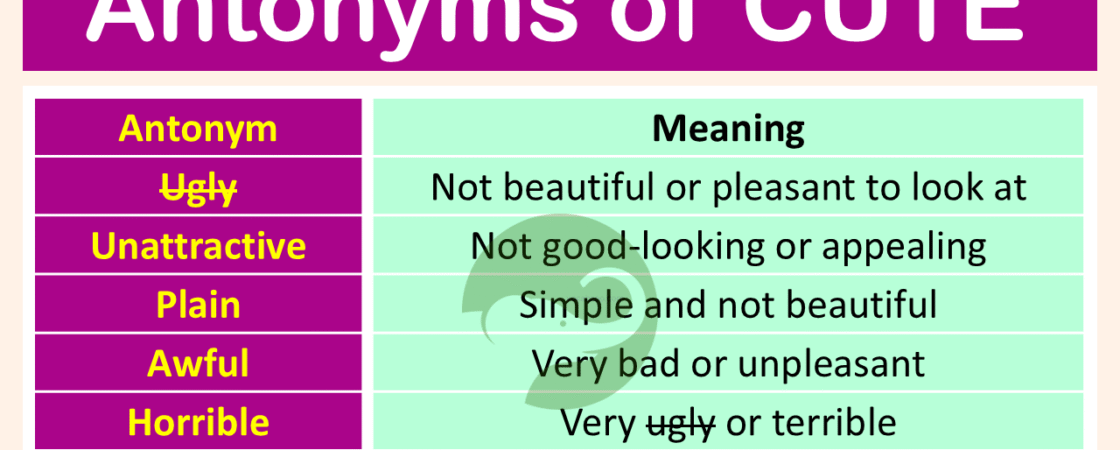 Antonyms of Cute with Meanings and Examples