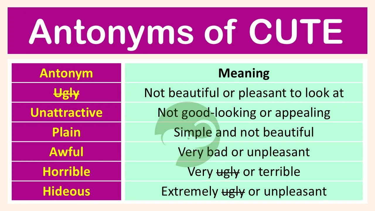 Antonyms of Cute with Meanings and Examples