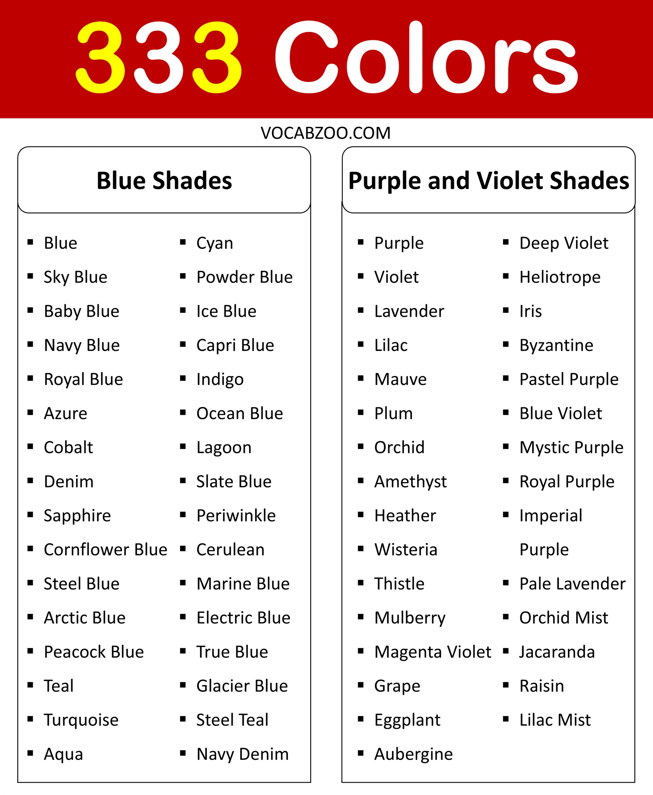 Blue, Purple, and Violet Shades