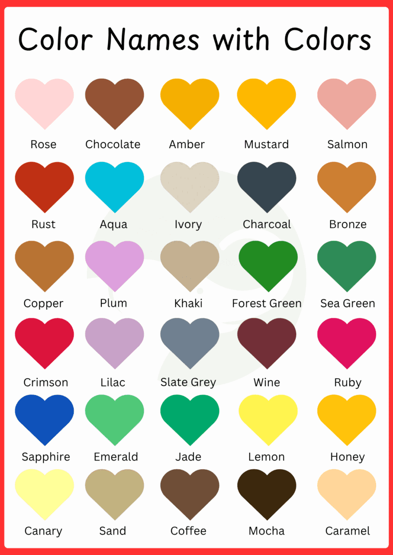 333 Color Names with Colors | Colours Name in English