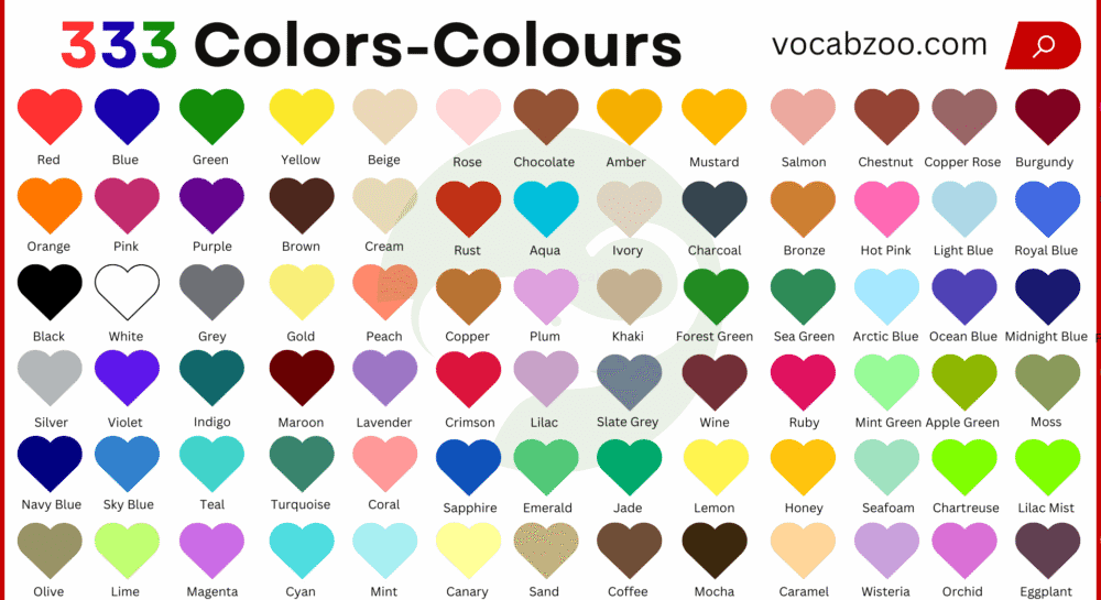 Color Names with Colors and Codes