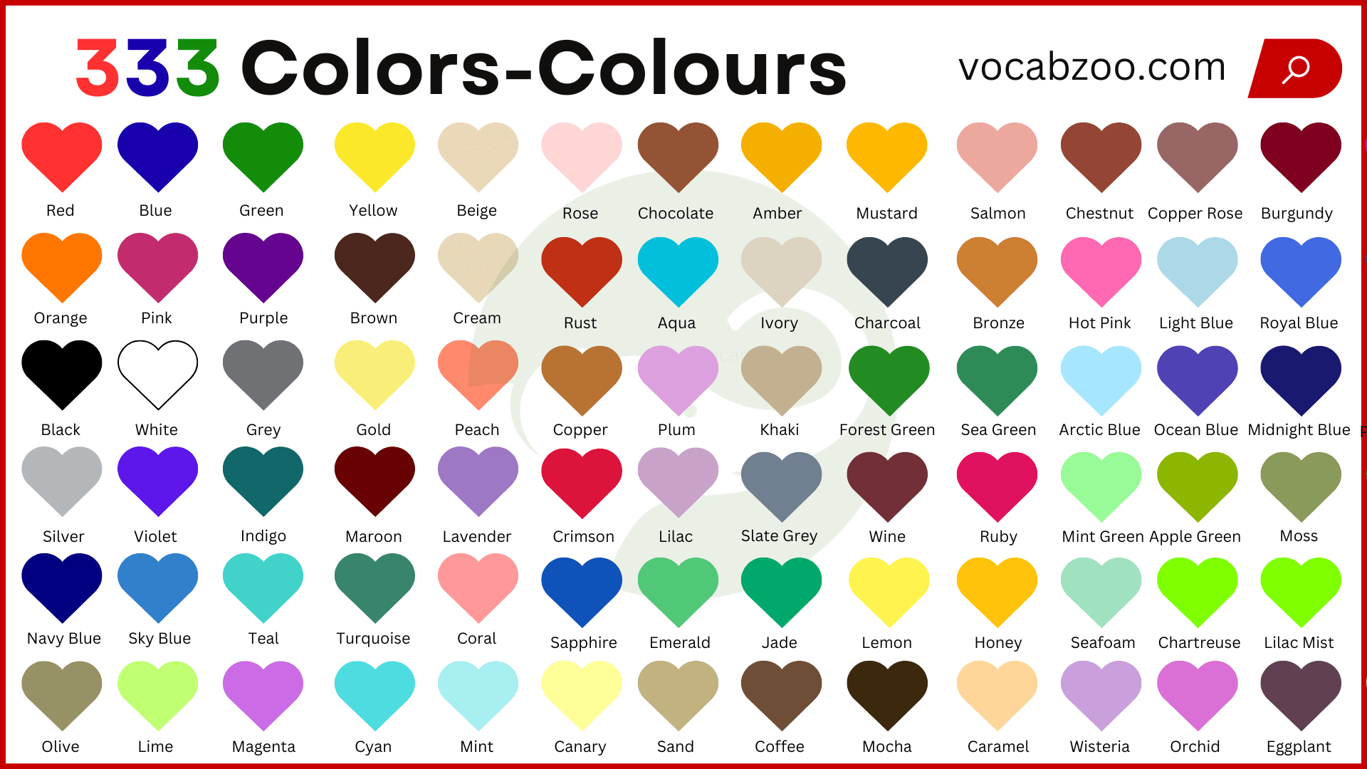 Color Names with Colors and Codes