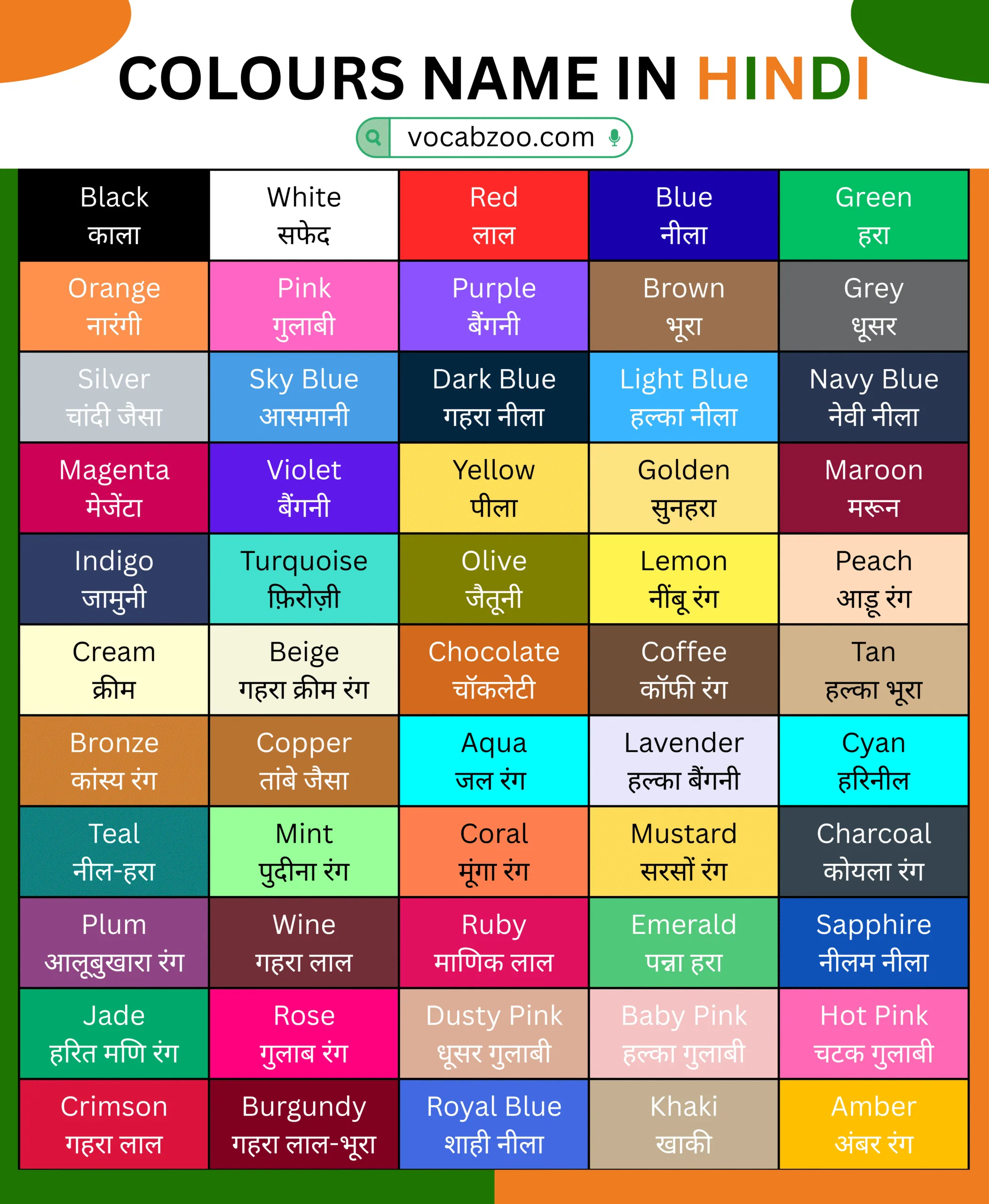 Colours Name in Hindi