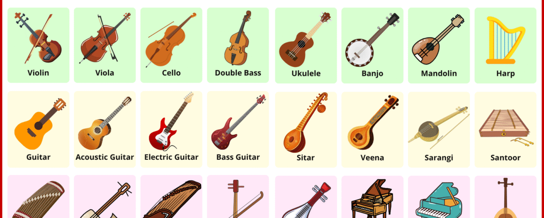 String Instruments List with Pictures and Names