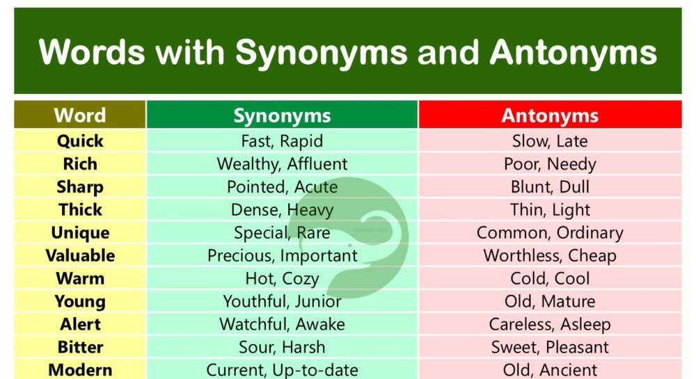 100 Words with Synonyms and Antonyms with Examples