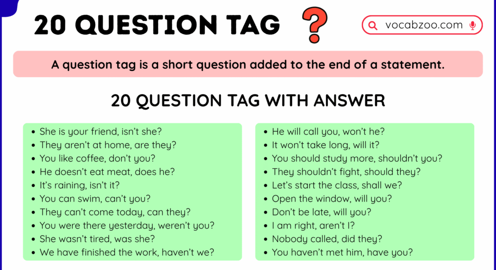 20 Question Tag With Answer in English