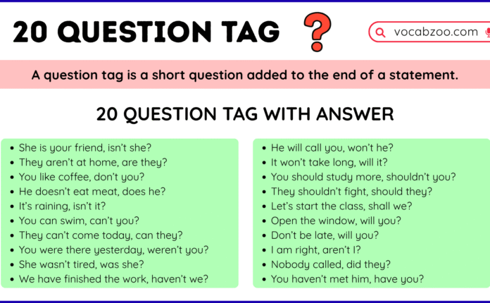 20 Question Tag With Answer in English