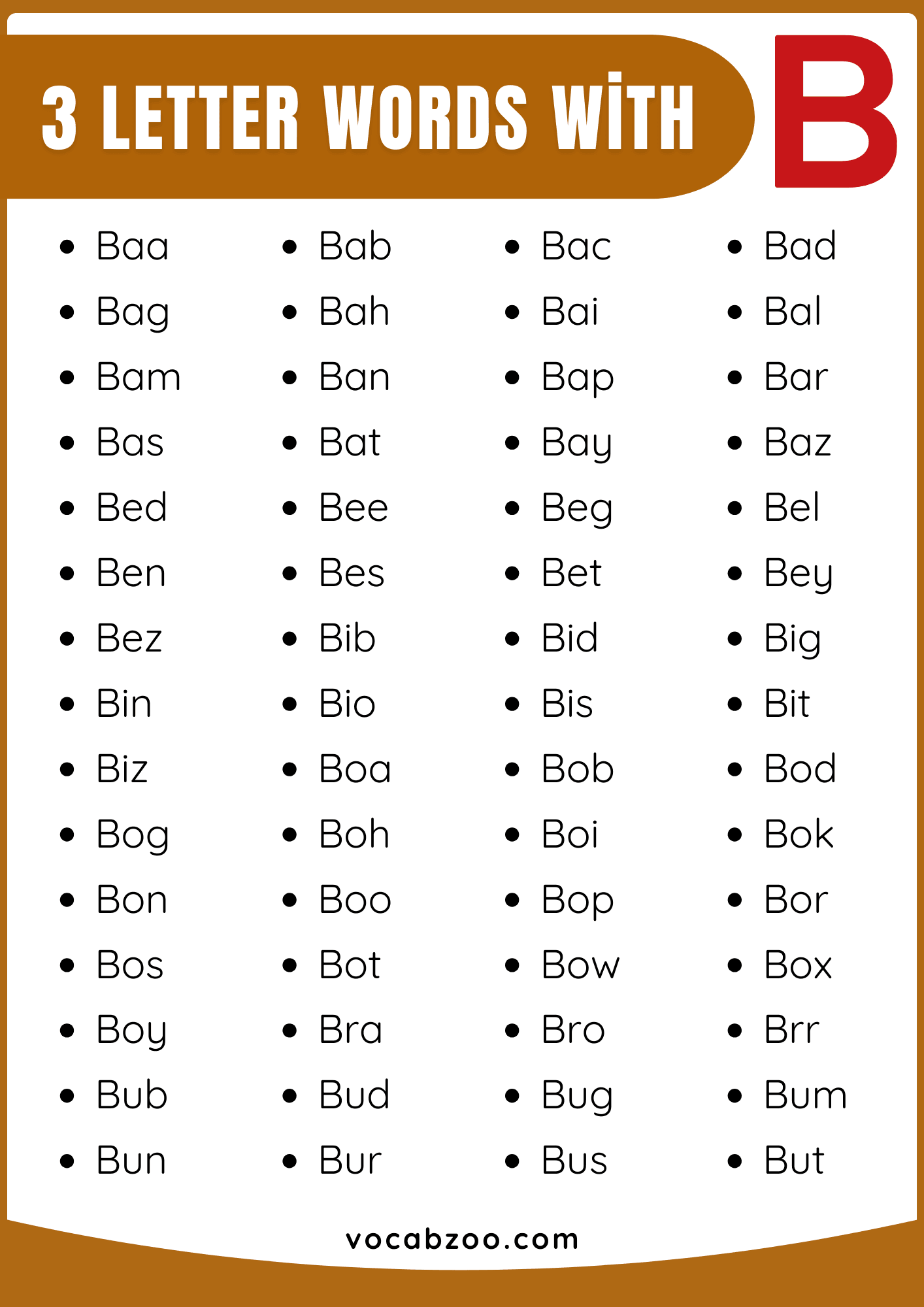 Three Letter Words that Start With B in English | B 3 Letter Words