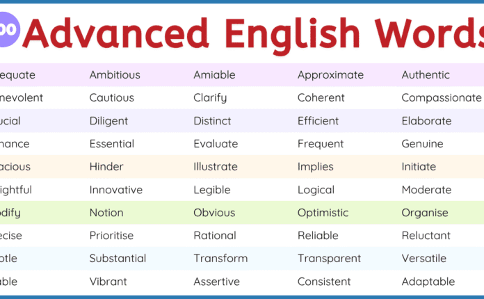 100+ Daily Use Words in Advanced English Vocabulary