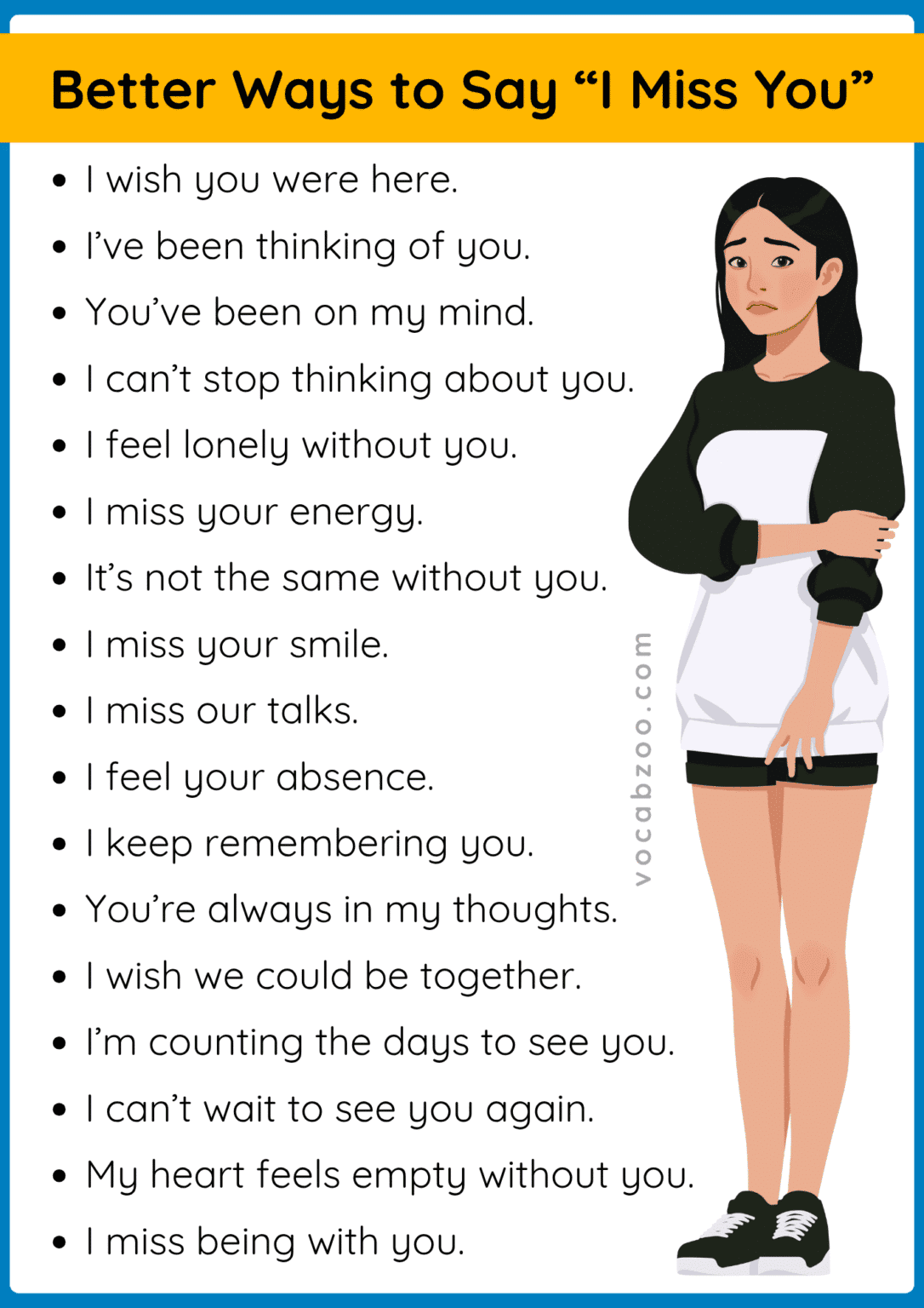 40 Creative Ways to Say You Miss Someone in English - Vocabzoo