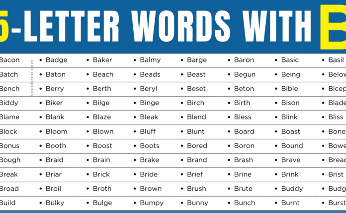 Five Letter Words that Start with B in English | B-Words List
