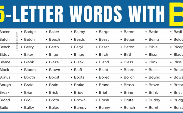 Five Letter Words that Start with B in English | B-Words List
