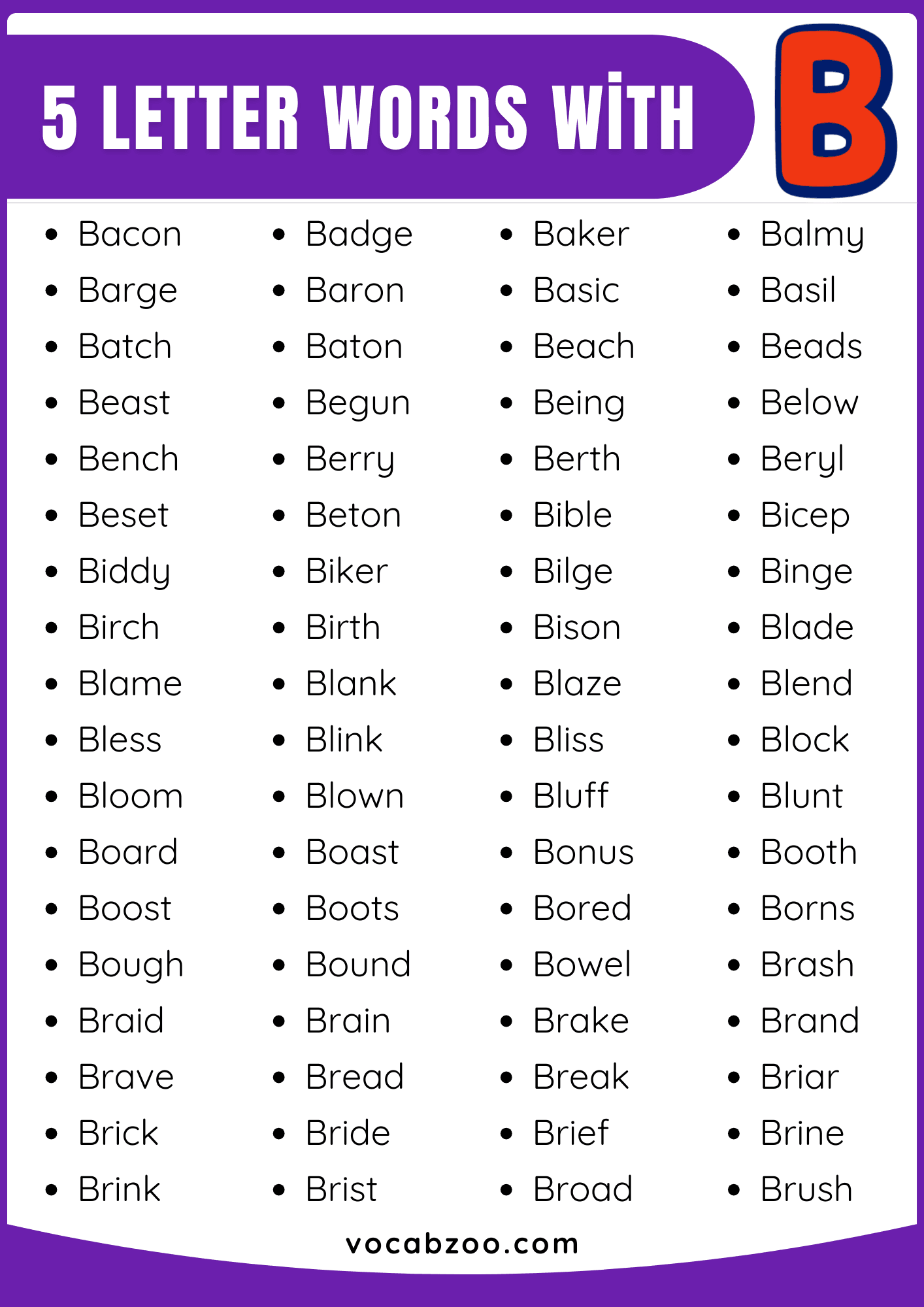 Five Letter Words that Start with B in English | B-Words List