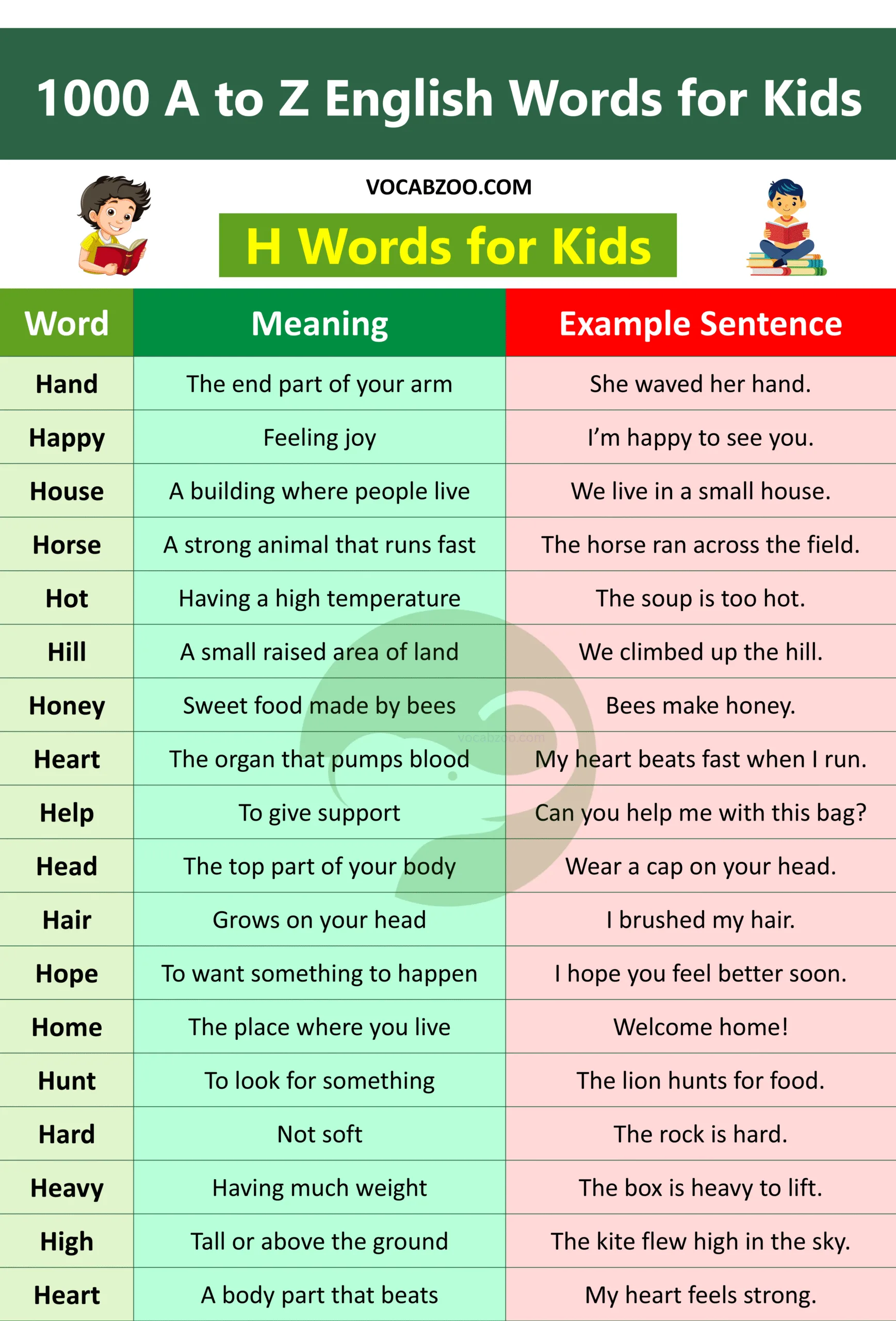 H Words for Kids