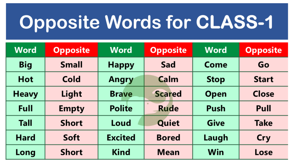 Opposite Words for Class 1
