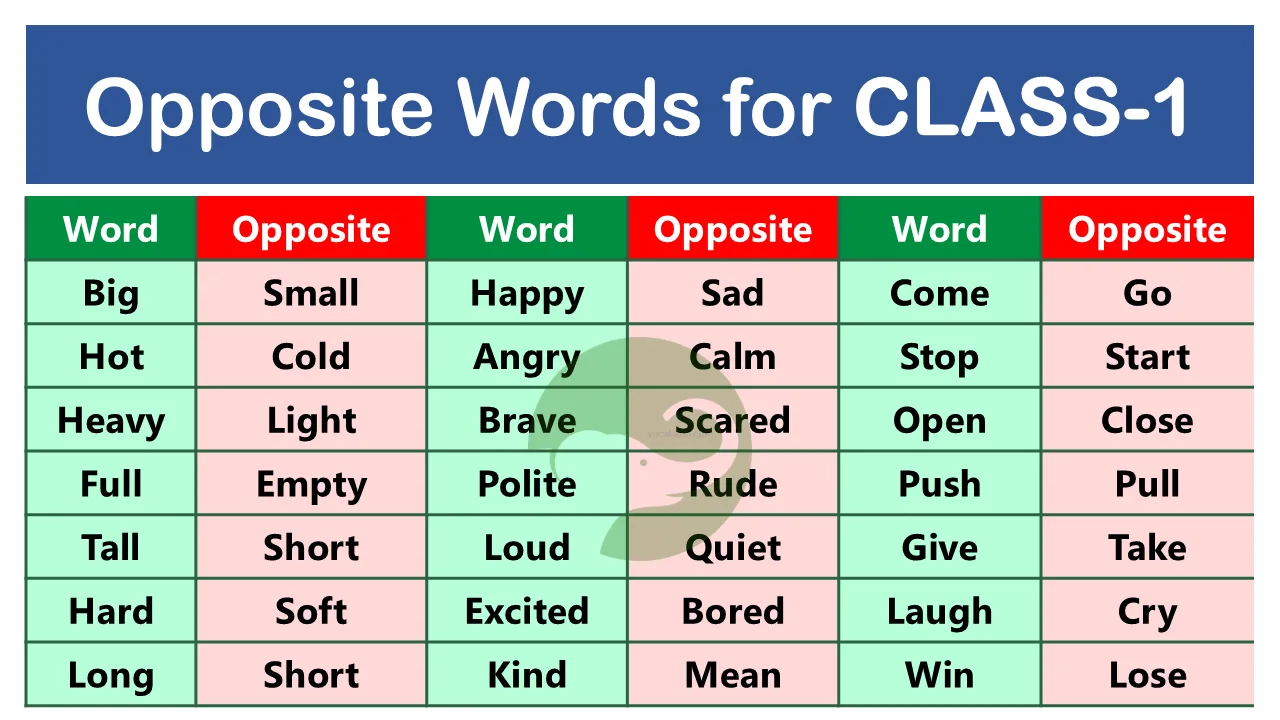 Opposite Words for Class 1