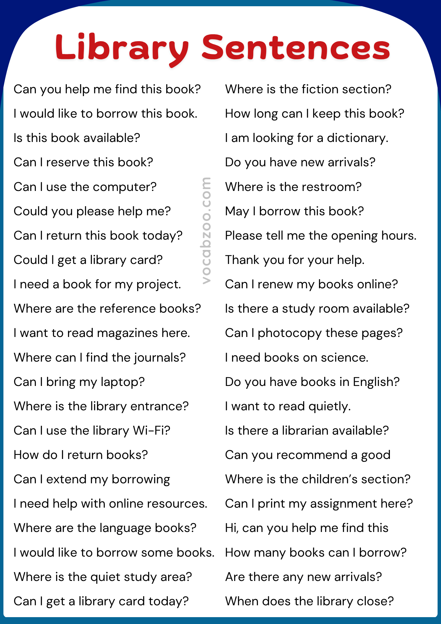 50 English Sentences to Use in a Library | Library Sentences