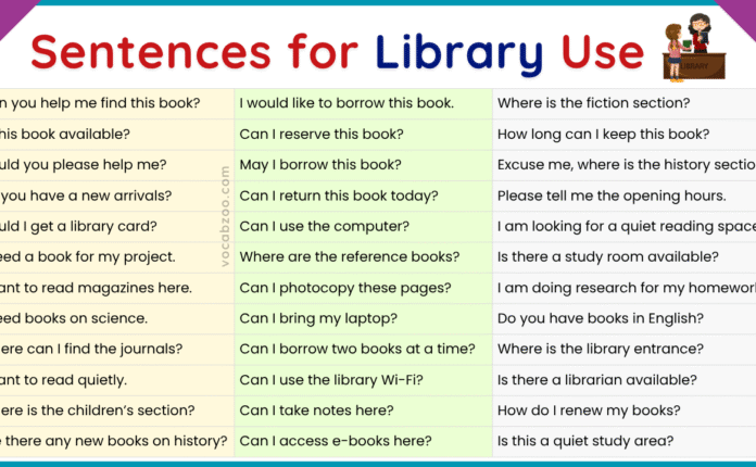 50 English Sentences to Use in a Library | Library Sentences