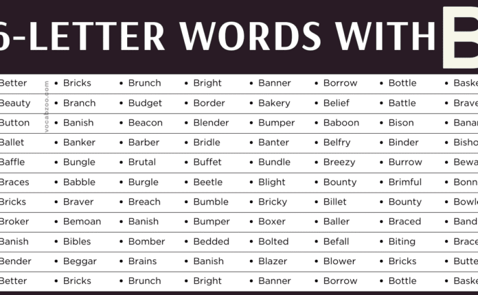 Six Letter Words that Start with B in English | B-Words List