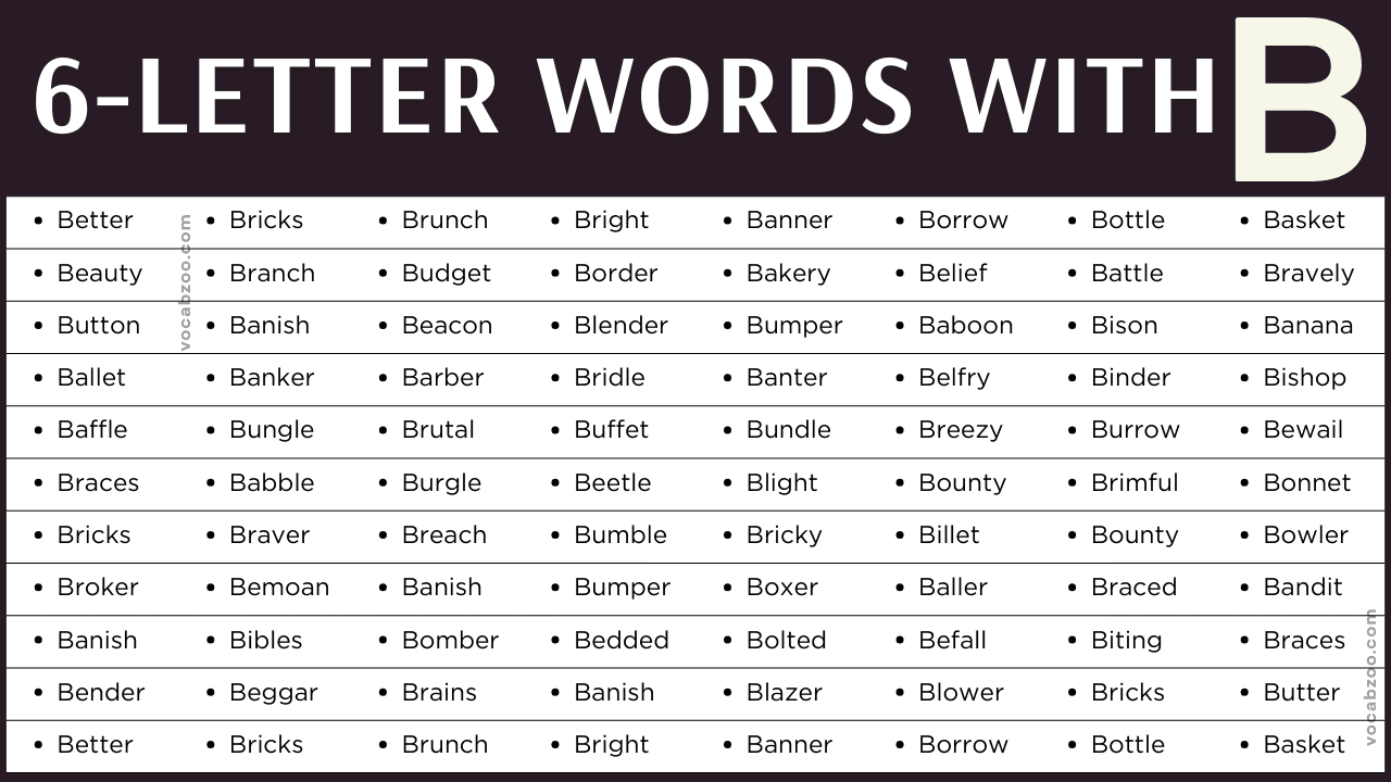 Six Letter Words that Start with B in English | B-Words List