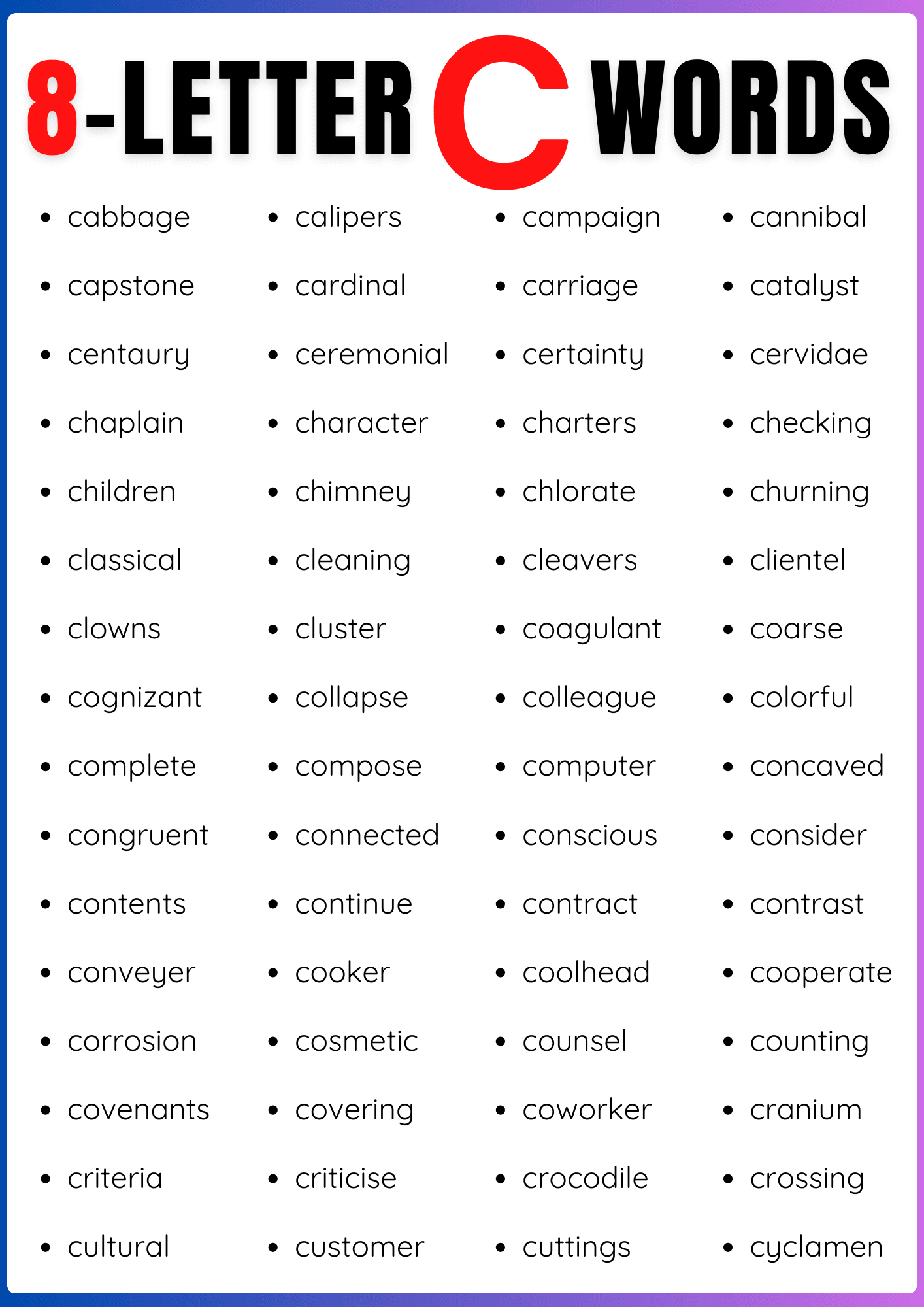 8 Letter Words that Start with C | 400+ Eight Letter C-Words