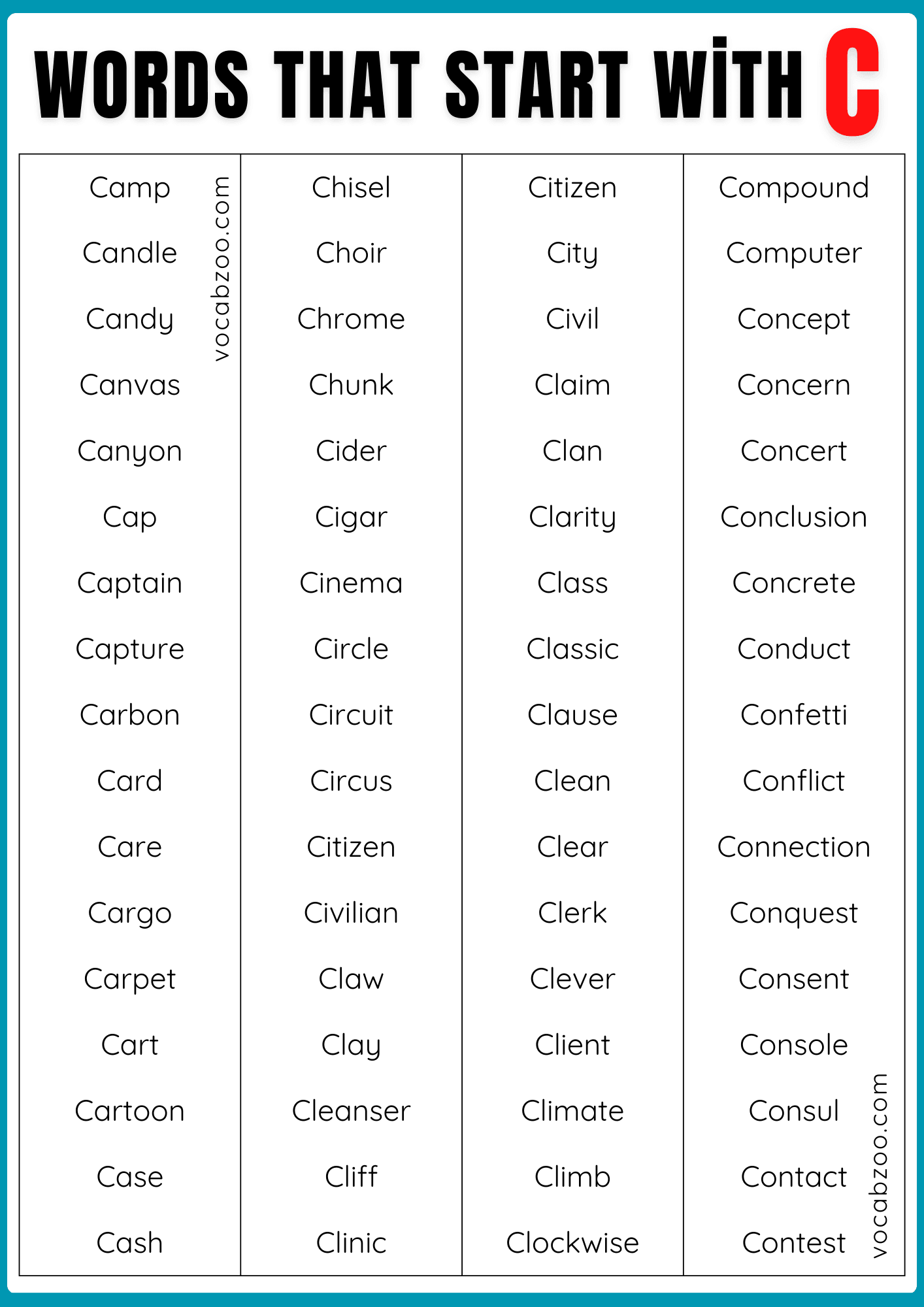1500+ Words that Start with C | C-Words List in English