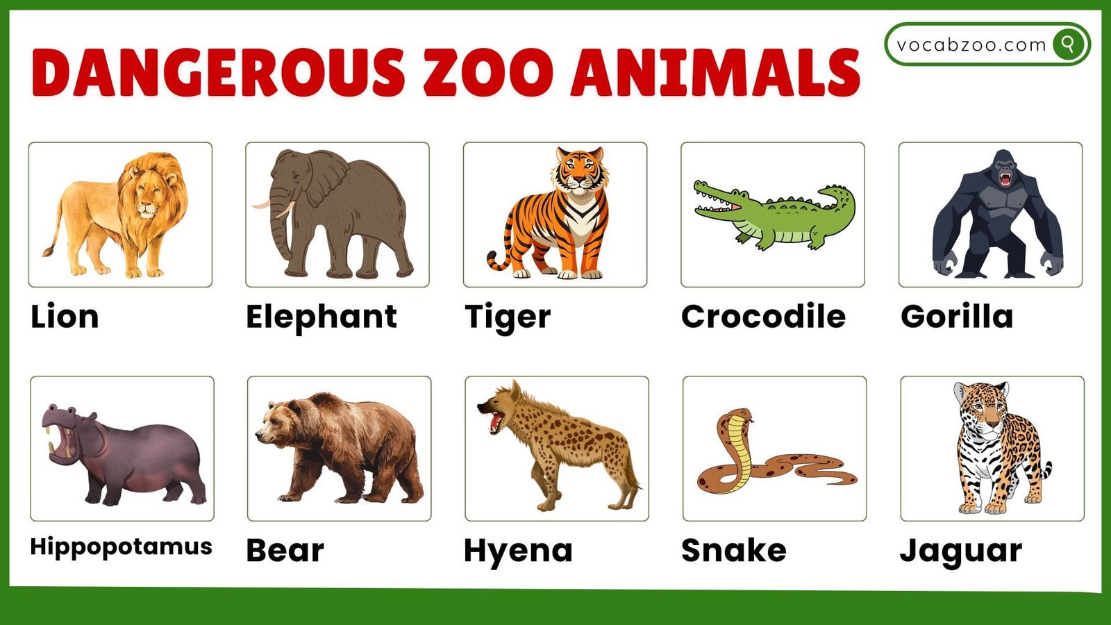 20+ Names of Dangerous Zoo Animals and Facts