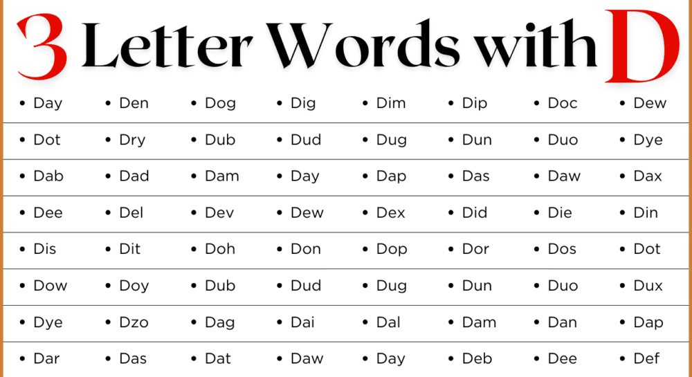 Three Letter Words that Start with D | D-Letter Words List