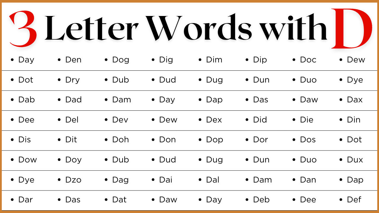Three Letter Words that Start with D | D-Letter Words List