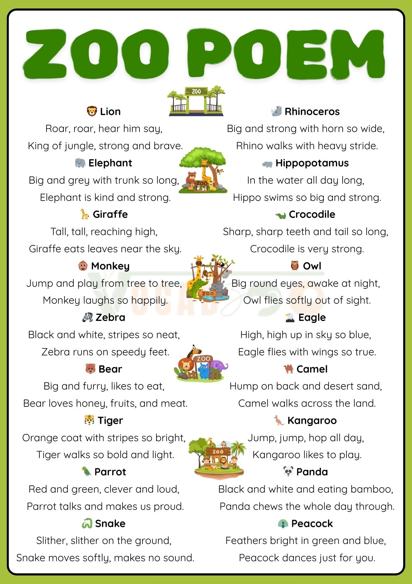 Zoo Animals Poem in English for Beginners