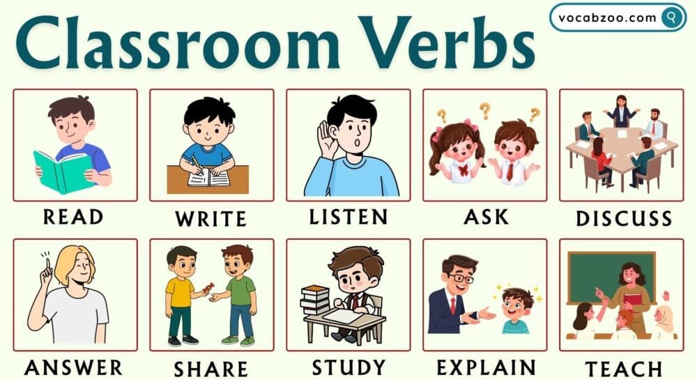 Classroom Verbs in English with Pictures