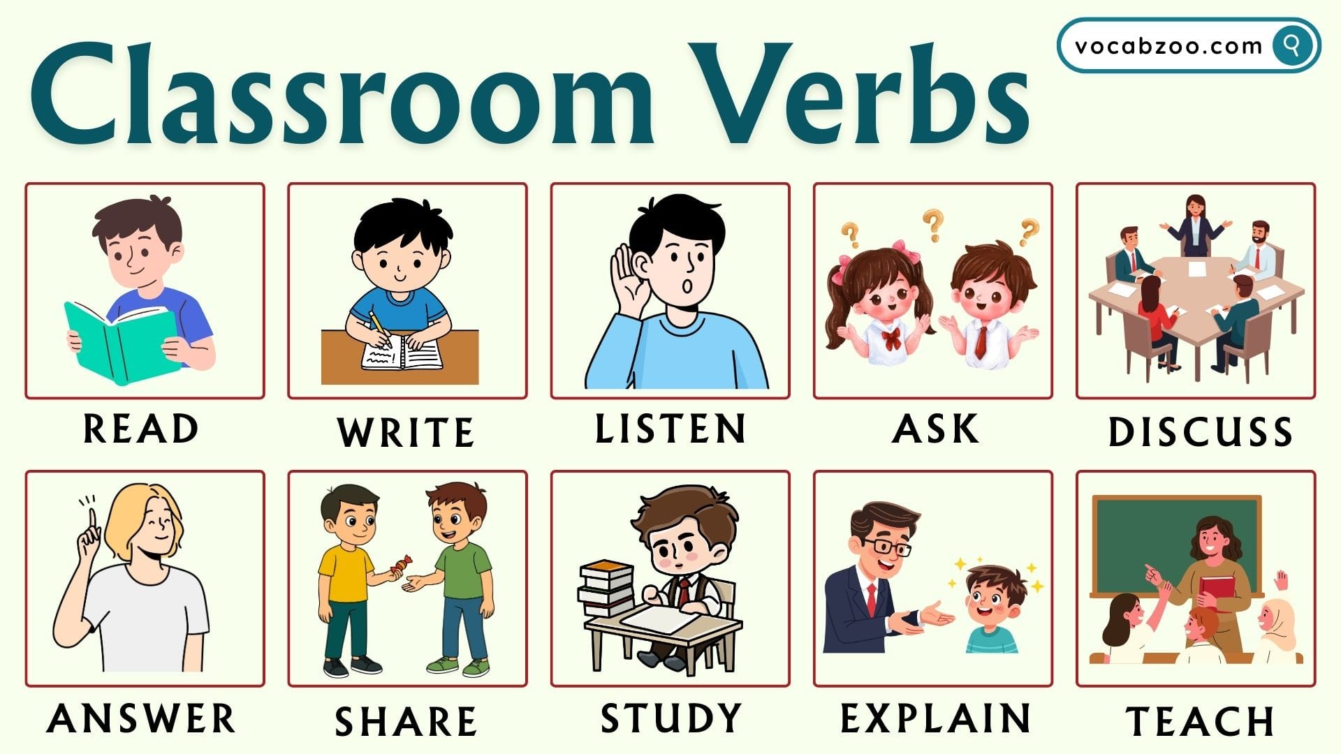 Classroom Verbs in English with Pictures