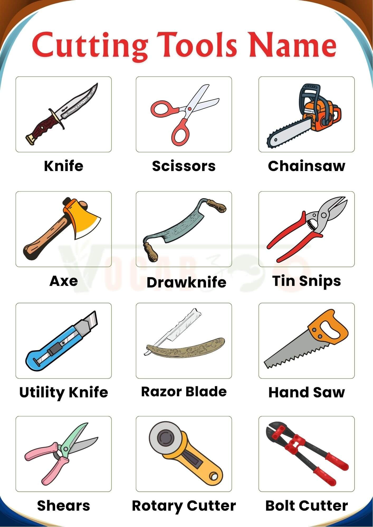 23 Cutting Tools Name in English with Pictures