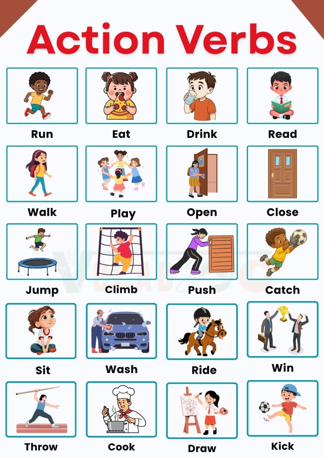 100 Action Verbs in English with Pictures and Examples