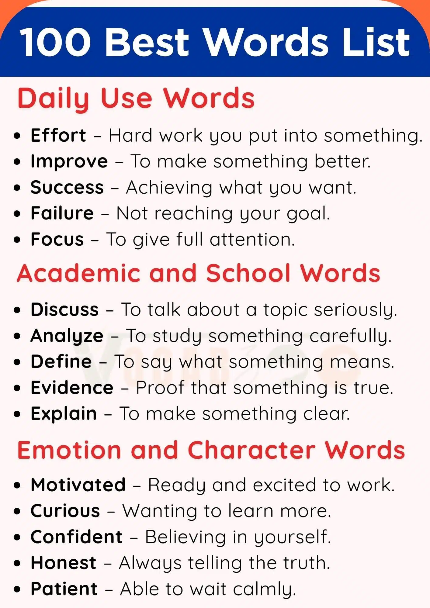100 Best Word List in English with Meanings and PDF